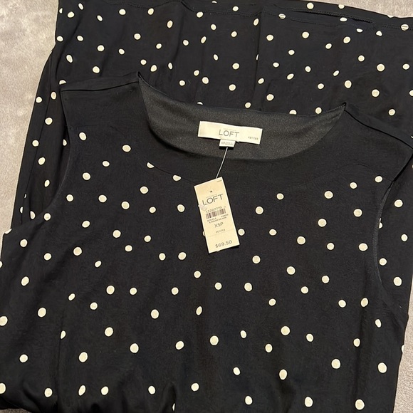 NEW LOFT Sleeveless Polka Dot Jersey Knit Dress XS Petite - Picture 11 of 12